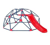 Maxmass 2-in-1 Kids Dome Climber Set, Toddler Climbing Frame with Smooth Slide and Fabric Platform, Indoor Outdoor Geometric Children Jungle Gym Playset for Garden Yard Park (Red + Blue)