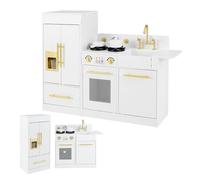 Maxmass 2 in 1 Kids Modular Play Kitchen, Wooden Toddler Toy Kitchen with Refrigerator, Dishwasher, Ice Maker, Sink, Stove, Cookware Accessories, Children Cooking Role Playset for 3+ Years Old