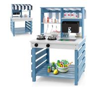 Maxmass 2 in 1 Kids Mud Kitchen, Outdoor Double-Sided Play Kitchen with Faucet, Removable Sink, Stoves, Kitchenware, Wooden Toy Kitchens Garden Role Play Cooking Set for 3+ Boys Girls