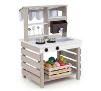 Maxmass 2 in 1 Kids Mud Kitchen, Wooden Double-Sided Children Toy Kitchen with Removable Sink, Faucet, Stoves, Kitchenware, Outdoor Toddlers Play Kitchen Garden Cooking Set for 3+ Years Old (Grey)