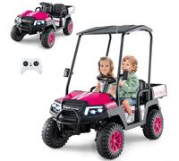 Maxmass 24V Kids Electric Car, 2 Seater Children Golf Cart with Remote Control, Detachable Awing, Lights, Music, Horn, USB, MP3 & Slow Start, Ride on Toy Car Electric Vehicle for 3+ Years Old