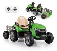 Maxmass 24V Kids Ride on Tractor with Trailer, Ride on Bulldozer (Green) | with Remote Control, Music, Horn, Light, Shift Lever, Wireless Connection, Battery Powered Electric Construction Toy Car