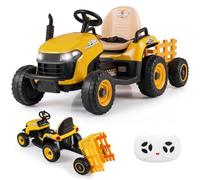 Maxmass 24V Kids Ride on Tractor with Trailer, Ride on Bulldozer (Yellow) | with Remote Control, Music, Horn, Light, Shift Lever, Wireless Connection, Battery Powered Electric Construction Toy Car