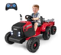 Maxmass 24V Ride on Tractor and Trailer, Battery Powered Electric Construction Vehicle with Remote Control, Horn, Music, Wireless, Kids Ride on Bulldozer Electric Car for 3-8 Years Old (Red)