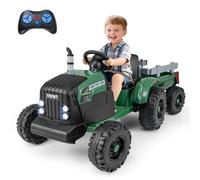 Maxmass 24V Ride on Tractor and Trailer, Battery Powered Electric Construction Vehicle with Remote Control, Horn, Music, Wireless, Kids Ride on Bulldozer Electric Car for 3-8 Years Old (Dark Green)