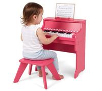 Maxmass 25 Key Kids Piano and Stool, Wooden Toddler Electronic Keyboard with Music Stand, Record/Play Function, Teaching Mode, Educational Music Instrument Toy Piano Keyboard for 3+ Boys Girls (Pink)