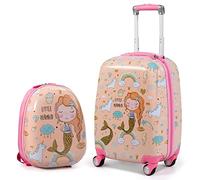 Maxmass 2PCS Kids Luggage Set, 18" Hard Shell Children Suitcase with 12’’ Backpack, Girls Boys Trolley Case for School Travel (Mermaid, Pink)