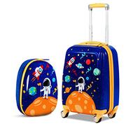 Maxmass 2PCS Kids Luggage Set, 18" Hard Shell Children Suitcase with 12’’ Backpack, Girls Boys Trolley Case for School Travel (Space, Blue)