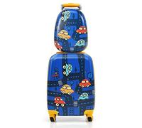 Maxmass 2PCS Kids Luggage Set, 18" Hard Shell Children Suitcase with 12’’ Backpack, Girls Boys Trolley Case for School Travel (Car, Blue)