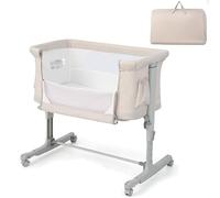 Maxmass 3 In 1 Bedside Crib, Co-Sleeping Baby Cot with Safe Strap, Soft Mattress, Universal Wheels and Carry Bag, Portable Moving Bassinet for 0-5 Months (Beige)