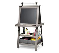 Maxmass 3 in 1 Kids Art Easel, Double-Sided Whiteboard & Chalkboard with Paper Roll, Art Drawing Board Stand for Nursery and Baby Toddler Junior Bedrooms (Grey)