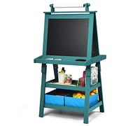 Maxmass 3 in 1 Kids Art Easel, Double-Sided Whiteboard & Chalkboard with Paper Roll, Art Drawing Board Stand for Nursery and Baby Toddler Junior Bedrooms (Green)