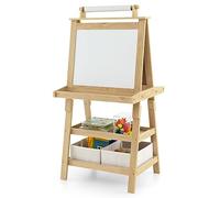 Maxmass 3 in 1 Kids Art Easel, Double-Sided Whiteboard & Chalkboard with Paper Roll, Art Drawing Board Stand for Nursery and Baby Toddler Junior Bedrooms (Natural)