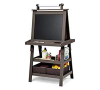 Maxmass 3 in 1 Kids Art Easel, Double-Sided Whiteboard & Chalkboard with Paper Roll, Art Drawing Board Stand for Nursery and Baby Toddler Junior Bedrooms (Coffee)