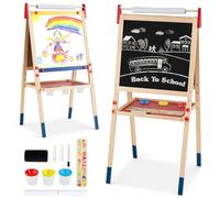 Maxmass 3 in 1 Kids Easel, Height Adjustable Children Painting Easel with Paper Roller, Double Sided Chalkboard & Whiteboard, Wooden Standing Art Easel for Toddlers (White + Black, 1 Storage Trays)