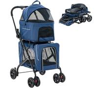 Maxmass 3 in 1 Pet Stroller, Folding Dogs Travel Carrier with Wheels, Safety Belt, Side Pockets, Breathable Mesh & Removable Pad, Pet Travel Cart for Dogs Cats (Blue)