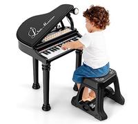 Maxmass 31-Key Kids Electronic Keyboard, Children Grand Piano with Stool, Microphone, LED Lights, Recording and Play Function, Toddlers Musical Instrument Piano Set for Boys Girls (Black)