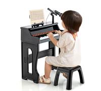 Maxmass 37 Keys Kids Piano and Stool, Children Electronic Keyboard with Adjustable Microphone and Music Stand, Toddler Music Piano Keyboard for 3+ Boys Girls (Black)