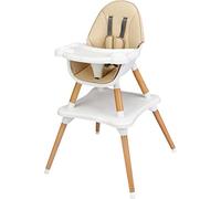Maxmass 4 in 1 Baby High Chair, Toddler Booster Seats with Removable Tray, PU Cushion and Safety Strap, Convertible Infant Dining Chair and Table Set (Khaki)