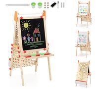 Maxmass 4 in 1 Kids Art Easel, Double-Sided Magnetic Whiteboard & Chalkboard with Paper Roll, Storage Tray, Marble Run Slide, Height Adjustable Children Painting Easel Wooden Foldable Drawing Board