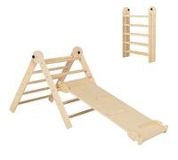 Maxmass 4-in-1 Kids Climbing Frame, Foldable Toddlers Climbing Toy Set with Double-side Ramp, Indoor Wooden Montessori Triangle Climber Children Play Gym Set for 3+ Years Old (Natural)
