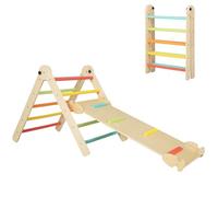 Maxmass 4-in-1 Kids Climbing Frame, Foldable Toddlers Climbing Toy Set with Double-side Ramp, Indoor Wooden Montessori Triangle Climber Children Play Gym Set for 3+ Years Old (Colorful)