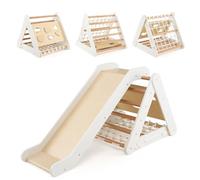 Maxmass 4-in-1 Kids Climbing Frame, Wooden Toddler Triangle Climber with Slide Ramp, Climbing Net Rope & Board, Indoor Outdoor Children Montessori Climber Toys Playset for 1 Years Old+ (White)