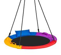 Maxmass 40" Saucer Tree Swing, Flying Nest Swing with Handle & Pillow, Height Adjustable Round Hanging Swing for Indoor Outdoor Garden Playground