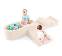 Maxmass 5Pcs Toddler Climb and Crawl Foam Play Set, Baby Soft Foam Blocks with Ball Pit, Kids Soft Play Equipment for Playroom Nursery (Beige)
