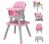 Maxmass 6 in 1 Convertible Baby High Chair, Highchair Converts to Table & Chair Set, Infant Feeding Chair with Harness, Removable Tray, High Chairs for Babies Toddlers (Pink, 58x58x98cm)