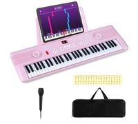 Maxmass 61 Key Electric Keyboard Piano, Portable Digital Piano with Microphone, Keynote Stickers, Music Stand, Music Instrument Electric Pianos for Beginners Kids Adults (Pink, 58x18x5cm)