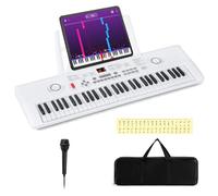 Maxmass 61 Key Electric Keyboard Piano, Portable Digital Piano with Microphone, Keynote Stickers, Music Stand, Music Instrument Electric Pianos for Beginners Kids Adults (White, 58x18x5cm)