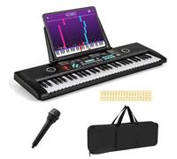 Maxmass 61 Key Electric Keyboard Piano, Portable Digital Piano with Microphone, Keynote Stickers, Music Stand, Music Instrument Electric Pianos for Beginners Kids Adults (Black, 58x18x5cm)