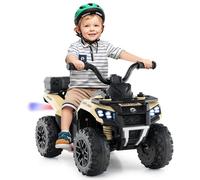 Maxmass 6V Kids Electric Quad Bike, Battery Powered Ride on ATV Car with Spray Function, Horn, Music, LED Lights, Storage Basket, Children Electric Vehicle Toy Cars for 18+ Months Old (Khaki)