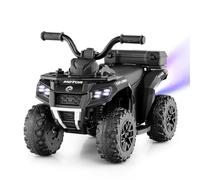 Maxmass 6V Kids Electric Quad Bike, Battery Powered Ride on ATV Car with Spray Function, Horn, Music, LED Lights, Storage Basket, Children Electric Vehicle Toy Cars for 18+ Months Old (Black)