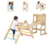 Maxmass 7-in-1 Kids Climbing Set, Wooden Toddler Climbing Toy Set with Convertible Step Stool, Reversible Ramp, Blackboard, Indoor Outdoor Children Climbing Frame for 3-14 Years Old (Multi-colored)
