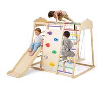 Maxmass 8 in 1 Kids Climbing Frame, Wooden Children Climbing Toy with Removable Slide, Swing, Rope Ladder, Monkey Bars, Climb Rock and Net, Indoor Toddler Jungle Gym Montessori Climber (Multi-color)