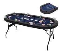 Maxmass 8 Player Folding Poker Table, 182cm/72 Inches Portable Casino Card Game Tables with Metal Cup Holders, Padded Railings, Blackjack Texas Holdem Table for Gatherings Parties (Black+Blue)