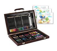 Maxmass 80PCS Art Set, Kids Art Drawing Kit with Coloured Pencils, Oil Pastels, Watercolour Cakes and Wooden Case, Wooden Art Case for Beginner Children Adults Artists