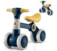 Maxmass Baby Balance Bike, Toddler First Bike with Ergonomic Handle & Carbon Steel Frame, No Pedal Infant Bicycle, 4 Wheels Kids Push Along Toy for 1-3 Years Old Boys Girls (Blue+Yellow)