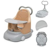 Maxmass Baby Booster Seat, 6-in-1 Infant Feeding Seat, Push Pull Handlebar Dining Booster Seat with Adjustable Safety Belt, Removable Tray, Detachable Base and 4 Casters (Pink)