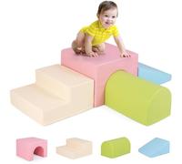 Maxmass Baby Climb and Crawl Foam Play Set, 4Pcs Colorful Toddlers Soft Foam Blocks, Educational Soft Play Equipment for Kids 12-36 Months (Pink+Green)