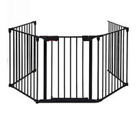 Maxmass Baby Playpen, 5/6/8 Panels Freestanding Pet Gate with Lockable Door & Rotatable Panel, Foldable Fireplace Safety Barrier for Kids Pets Christmas Tree (5 Panels: 290 x 74 cm, Black)