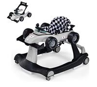 Maxmass Baby Walker, 4 in 1 Infant Sit-to-Stand Walker with Adjustable Height & Speed, Steering Wheels, Detachable Seat Cushion, Foldable Toddler Activity Walkers for Boy Girl 6-18 Months (Grey)