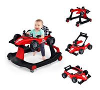 Maxmass Baby Walker, 4 in 1 Infant Sit-to-Stand Walker with Adjustable Height & Speed, Steering Wheels, Detachable Seat Cushion, Foldable Toddler Activity Walkers for Boy Girl 6-18 Months (Red)