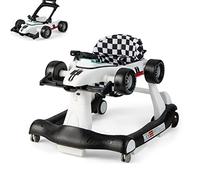 Maxmass Baby Walker, 4 in 1 Infant Sit-to-Stand Walker with Adjustable Height & Speed, Steering Wheels, Detachable Seat Cushion, Foldable Toddler Activity Walkers for Boy Girl 6-18 Months (White)