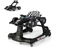 Maxmass Baby Walker, 4 in 1 Infant Sit-to-Stand Walker with Adjustable Height & Speed, Steering Wheels, Detachable Seat Cushion, Foldable Toddler Activity Walkers for Boy Girl 6-18 Months (Black)