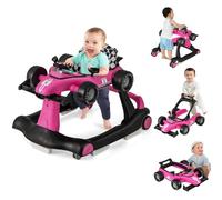 Maxmass Baby Walker, 4 in 1 Infant Sit-to-Stand Walker with Adjustable Height & Speed, Steering Wheels, Detachable Seat Cushion, Foldable Toddler Activity Walkers for Boy Girl 6-18 Months (Rose)