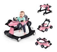 Maxmass Baby Walker, 4 in 1 Infant Sit-to-Stand Walker with Adjustable Height & Speed, Steering Wheels, Detachable Seat Cushion, Foldable Toddler Activity Walkers for Boy Girl 6-18 Months (Light Pink)