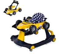 Maxmass Baby Walker, 4 in 1 Infant Sit-to-Stand Walker with Adjustable Height & Speed, Steering Wheels, Detachable Seat Cushion, Foldable Toddler Activity Walkers for Boy Girl 6-18 Months (Yellow)